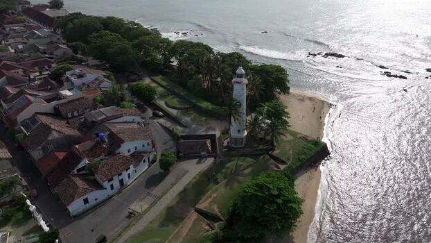 Aerial view of Galle Lighthouse on the coast of Sri Lanka.