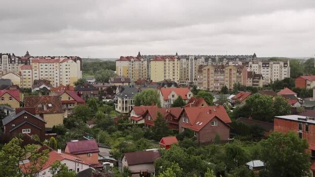 View of Zelenogradsk cityscape with residential buildings Russia.