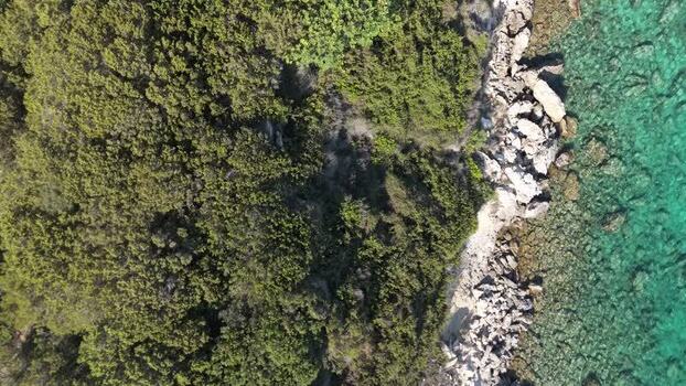 Aerial view of rocky coastline in Famagusta Northern Cyprus.