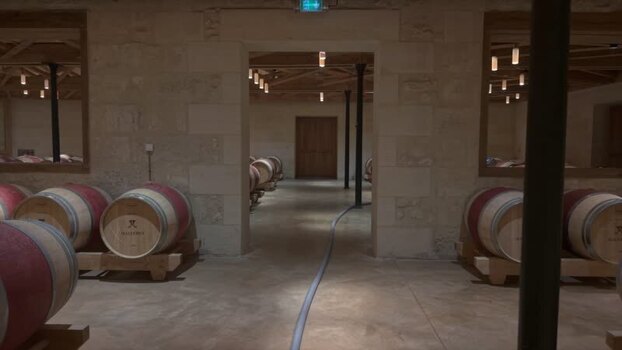 View of wine barrels in a cellar France.