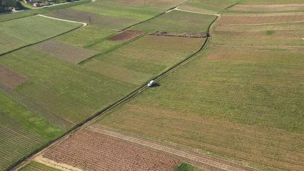 Aerial view of agricultural fields France.