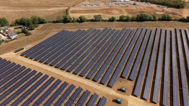 Aerial view of Eaton Socon solar farm United Kingdom.