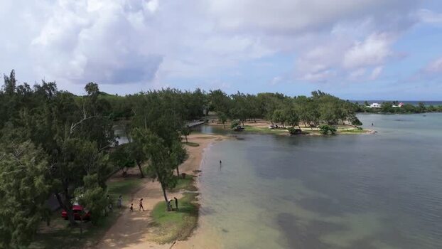 Aerial view of Cap Malheureux coastline Mauritius.