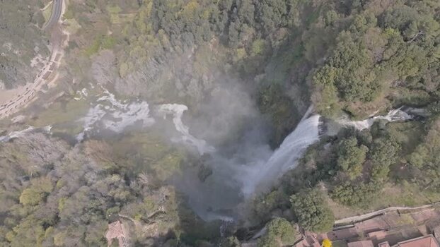 Aerial view of Marmore Falls in Terni Italy.