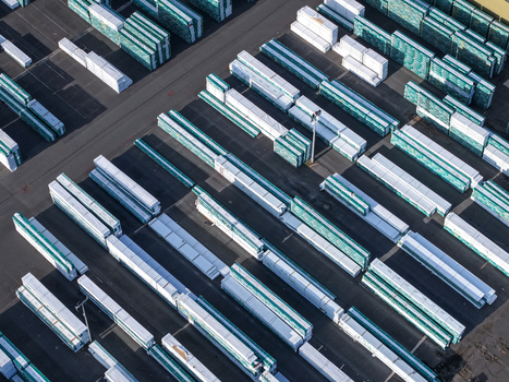Melbourne Australia 22 September 2026 Aerial view of industrial factory site in Kilsyth with rows of stacked materials and goods on asphalt. Melbourne Australia 22 September 2026 Aerial view of industrial factory site in Kilsyth with rows of stacked materials and goods on asphalt.