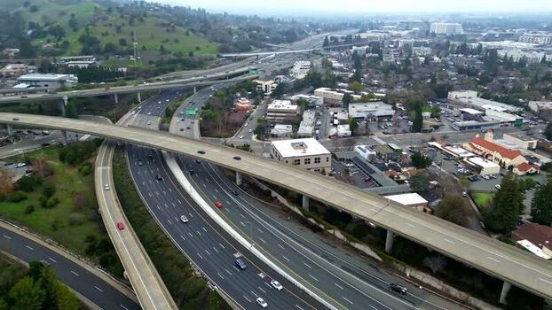 Aerial view of highway interchange in San Francisco United States.