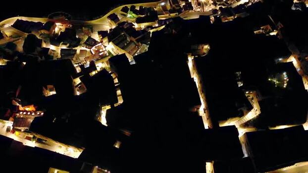 Aerial view of Sassi di Matera at night Italy.