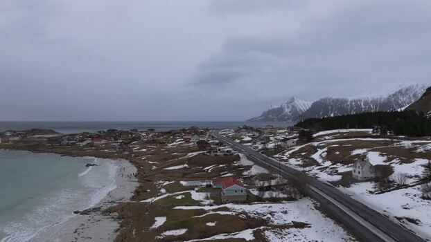 Aerial view of Lofoten in Vagan Municipality Norway.