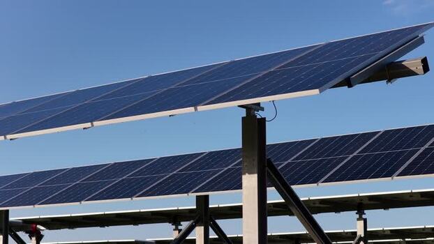 Aerial view of solar panels in Terrasini Italy.
