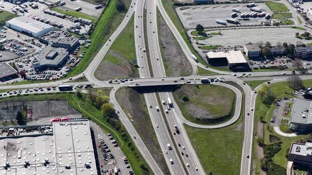 Aerial view of highway interchange France.