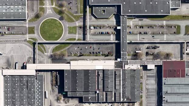 Aerial view of industrial area with roundabout France.