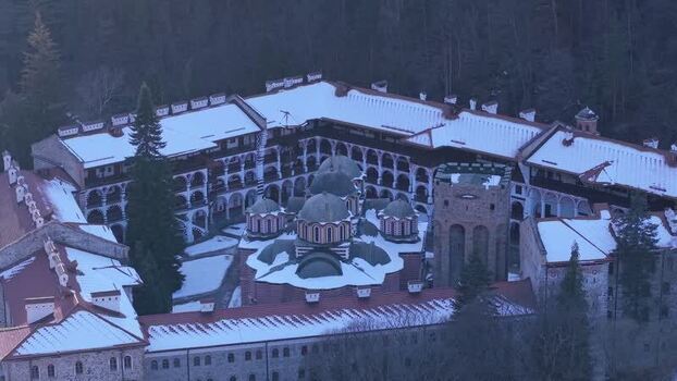 Aerial view of Rila Monastery in Rilski manastir Bulgaria.