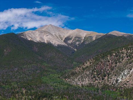 Aerial view of Mount Antero with its rocky summit and surrounding pine forests in Nathrop Colorado United States. Aerial view of Mount Antero with its rocky summit and surrounding pine forests in Nathrop Colorado United States.