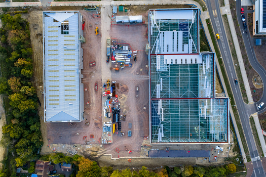 Aerial view of Kao Data construction site in Harlow England United Kingdom. Aerial view of Kao Data construction site in Harlow England United Kingdom.