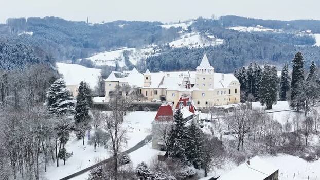 Aerial view of Schloss Kornberg in winter Austria. Aerial view of Schloss Kornberg in winter Austria.