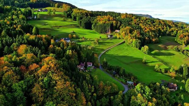 Aerial view of Attersee region in Upper Austria Austria.