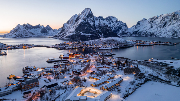 Aerial view of Lofoten archipelago during winter time in beautiful Norway Nordic country aurora borealis Aerial view of Lofoten archipelago during winter time in beautiful Norway Nordic country aurora borealis