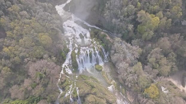 Aerial view of Marmore Falls in Terni Italy.