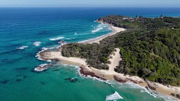 Aerial view of North Stradbroke Island coastline Australia.