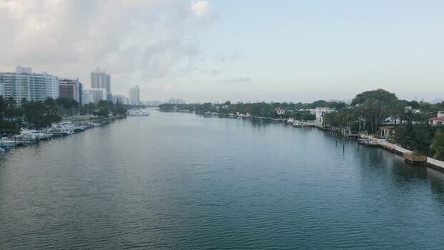 Aerial view of Miami Beach waterway United States.