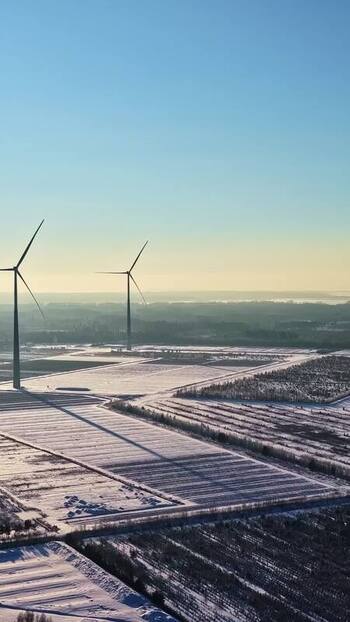 Aerial view of wind turbines in Jelgava Municipality Latvia.