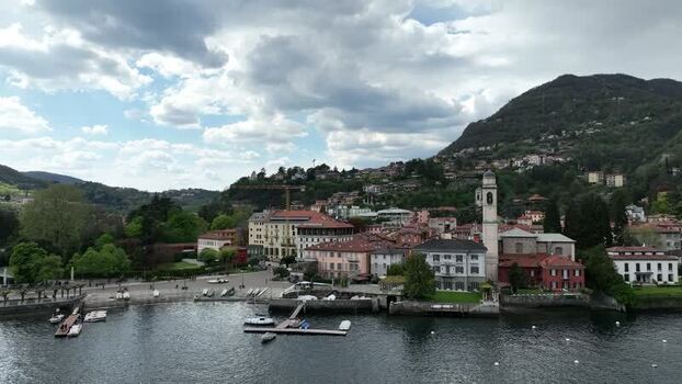 Aerial view of Cernobbio town on Lake Como Italy.