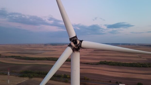 Aerial view of damaged wind turbine in Vladimirovac Serbia.