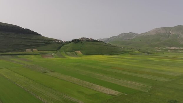 Aerial view of Castelluccio village in the Umbria region Italy.