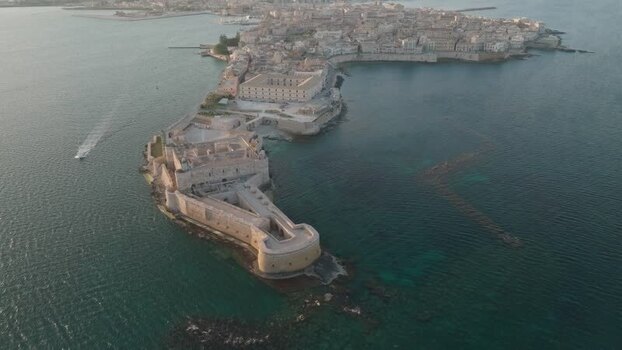 Aerial view of Maniace Castle and the Island of Ortigia Italy. Aerial view of Maniace Castle and the Island of Ortigia Italy.