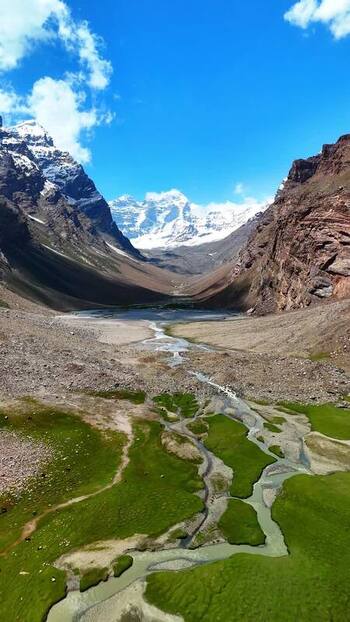 Aerial view of Kikhn Jrav mountains and river valley Tajikistan. Aerial view of Kikhn Jrav mountains and river valley Tajikistan.