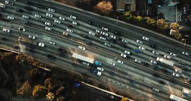 Aerial view of heavy traffic on a freeway United States. Aerial view of heavy traffic on a freeway United States.