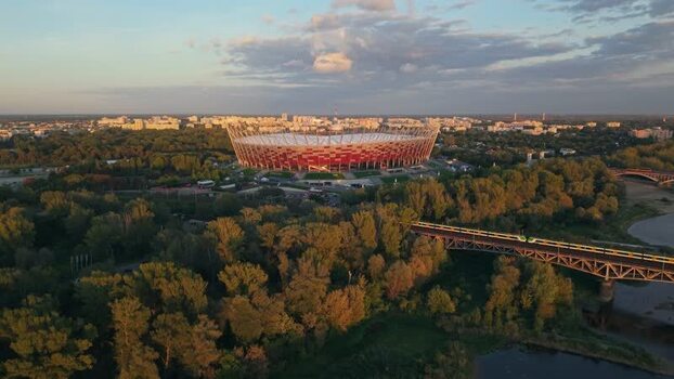 Aerial view of PGE Narodowy stadium in Warsaw Poland.