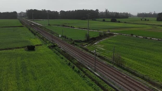 Aerial view of subway on tracks Portugal.