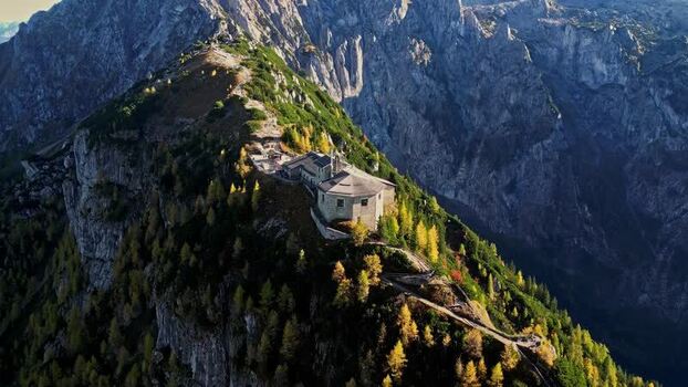 Aerial view of Kehlsteinhaus in the Bavarian Alps Germany.