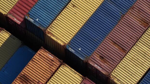 Aerial view of shipping containers Portugal.