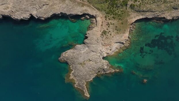 Aerial view of the rocky coastline of Plemmirio Italy.