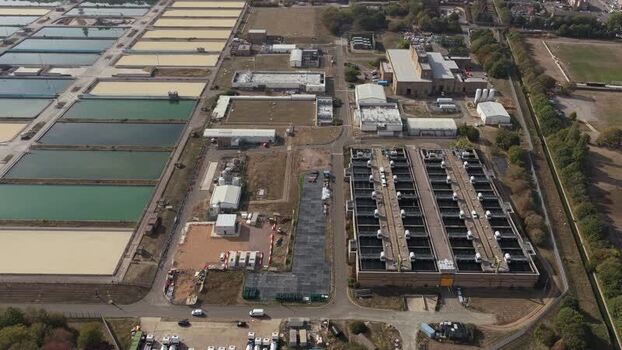 Aerial view of Ashford Common Water Treatment Works United Kingdom.