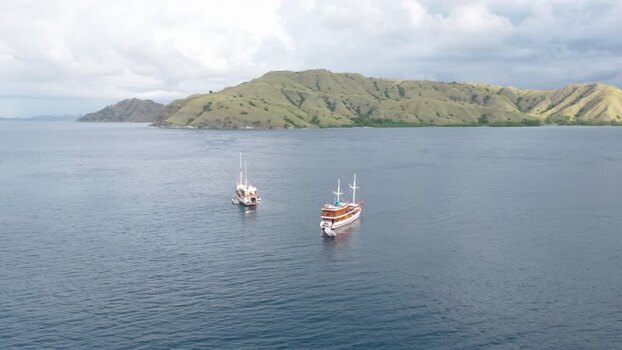 Aerial view of phinisi boats near Komodo Island Indonesia. Aerial view of phinisi boats near Komodo Island Indonesia.