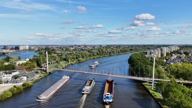 Aerial view of Nesciobrug over the Amsterdam Rijnkanaal Netherlands.