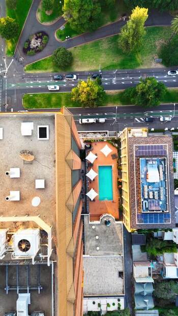 Aerial view of rooftop pool in Melbourne Australia.