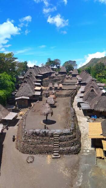 Aerial view of Bena Traditional Village with thatched roofs Indonesia. Aerial view of Bena Traditional Village with thatched roofs Indonesia.