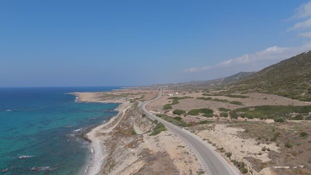 Aerial view of coastal road along the sea Northern Cyprus.
