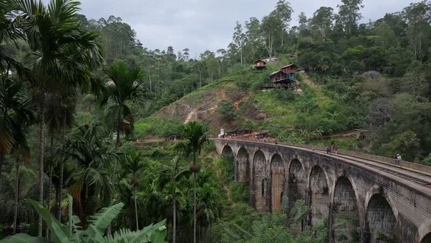 Aerial view of Nine Arches Bridge in Sri Lanka.