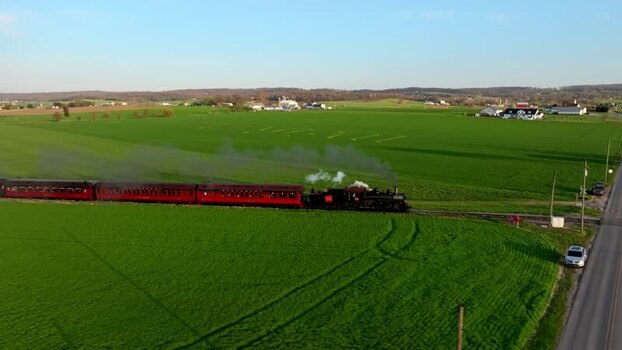 Aerial view of a vintage steam train in Pennsylvania United States. Aerial view of a vintage steam train in Pennsylvania United States.