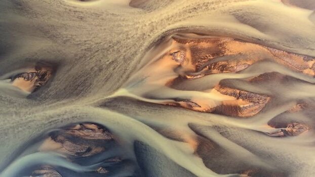 Aerial view of glacial river patterns in Hella Iceland. Aerial view of glacial river patterns in Hella Iceland.
