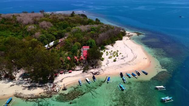 Aerial view of Gili Nanggu island and boats Indonesia. Aerial view of Gili Nanggu island and boats Indonesia.