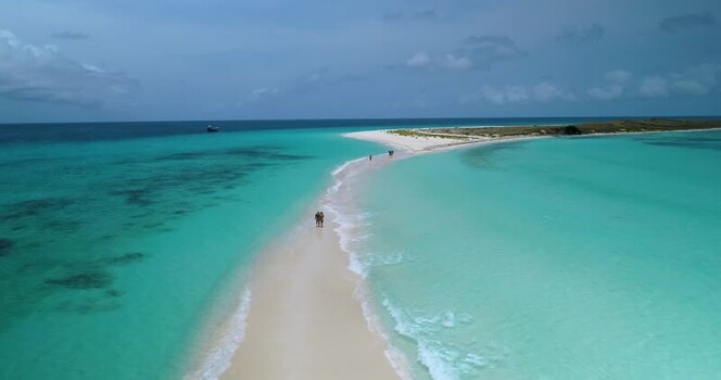 Aerial view of Los Roques archipelago sandbar Venezuela.
