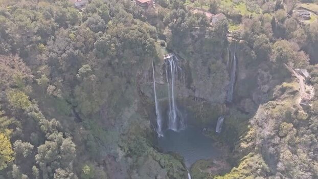 Aerial view of Marmore Falls in Terni Italy.