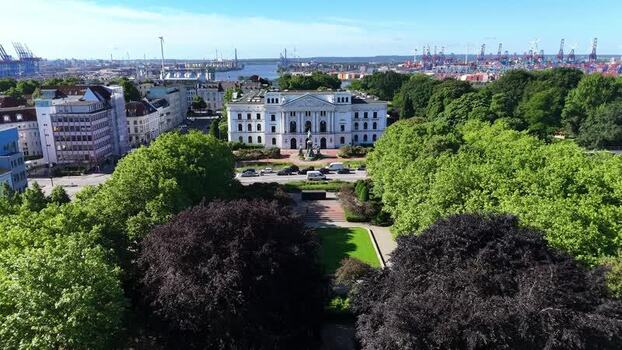 Aerial view of Altona City Hall and the port in Hamburg Germany. Aerial view of Altona City Hall and the port in Hamburg Germany.