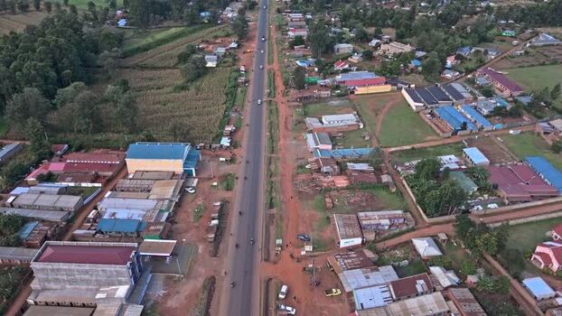 Aerial view of Kiminini Market and surrounding town Kenya.